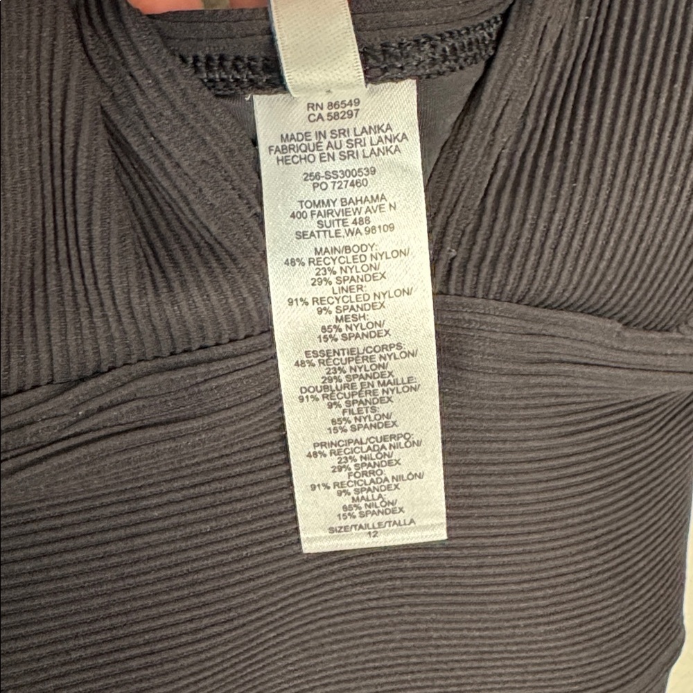 Tommy Bahama Ocean Point V Neck Ribbed One Piece Swimsuit Black 12 Tummy Control - Picture 7 of 8